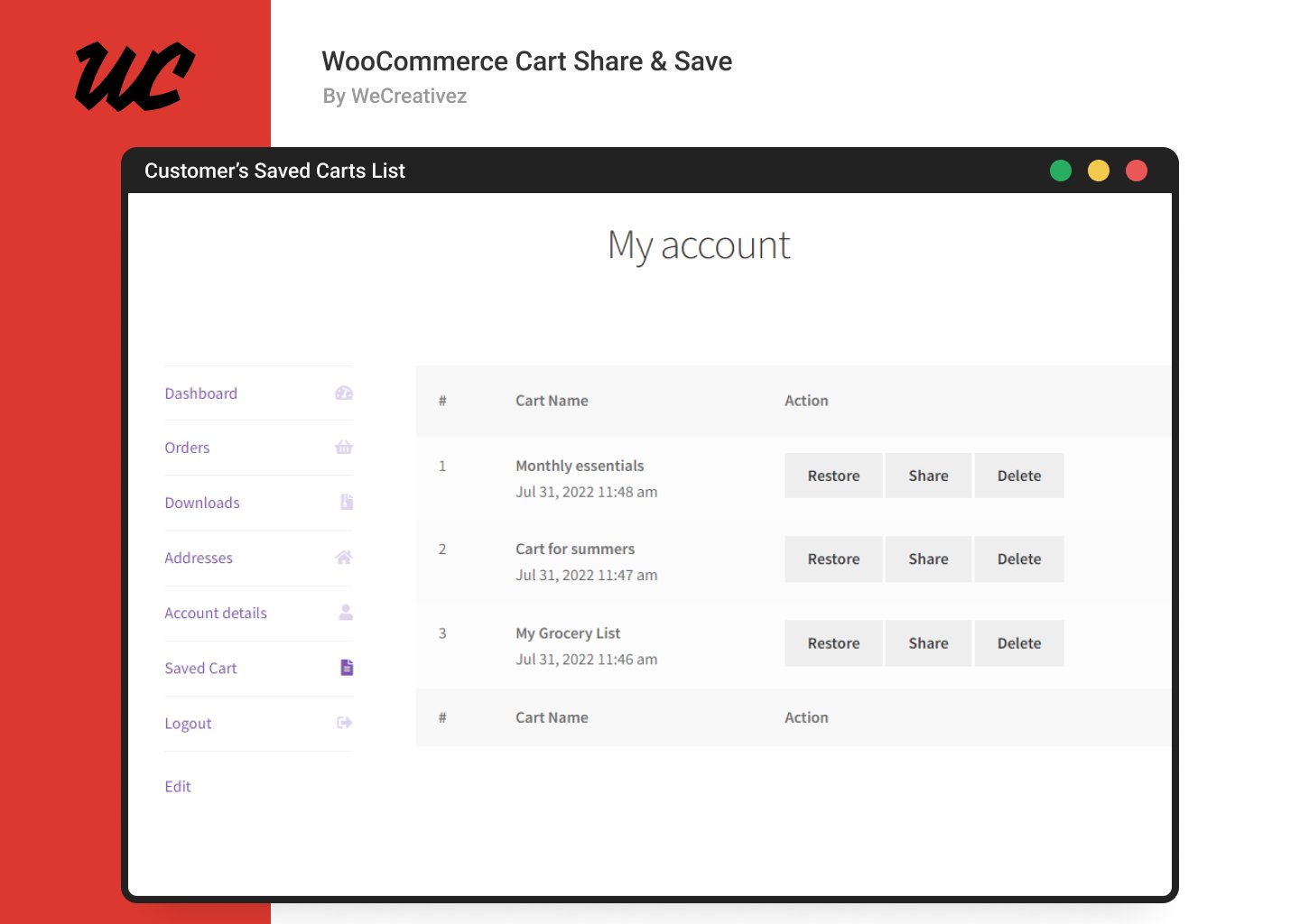 WooCommerce Cart Share and Save - Screenshot 6